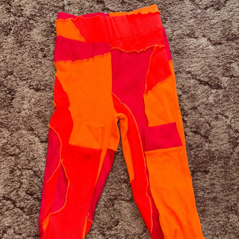 AKIRA Orange and Red Patchwork Leggings
